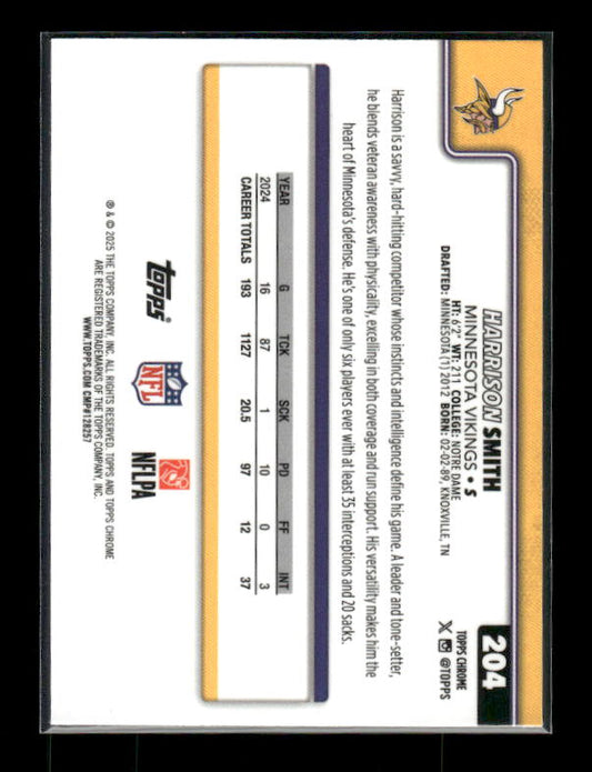 Harrison Smith - 2025 Topps Chrome Football - Aqua Refractor /199