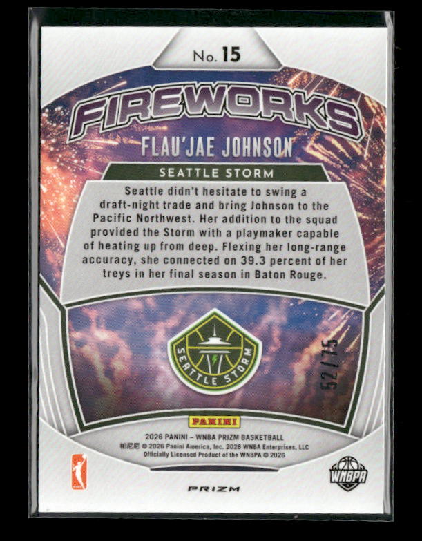 Flau'Jae Johnson - 2026 Prizm WNBA - Orange Fireworks /75 - Rookie