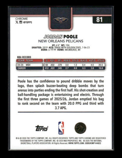 Jordan Poole - 2025-26 Topps Chrome Update Basketball - Orange Basketball Refractor /25