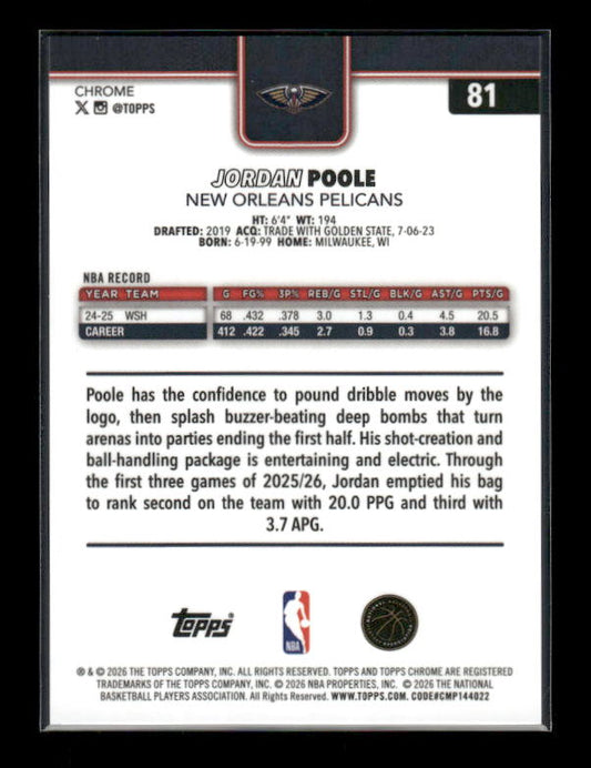 Jordan Poole - 2025-26 Topps Chrome Update Basketball - Orange Basketball Refractor /25
