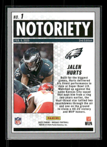 Jalen Hurts - 2025 Mosaic Football - Notoriety