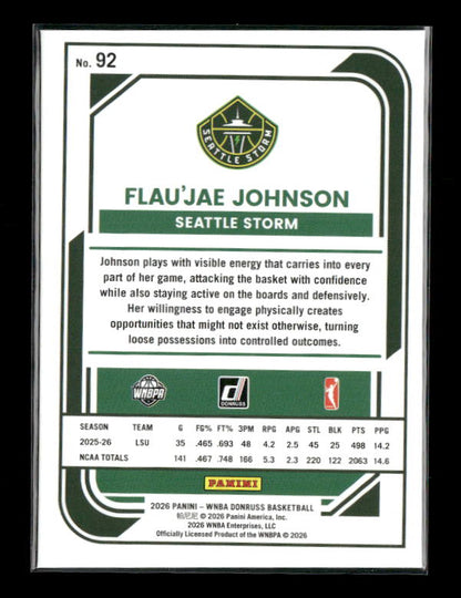 Flau'Jae Johnson - 2026 Donruss WNBA - Green Shimmer - Rated Rookie