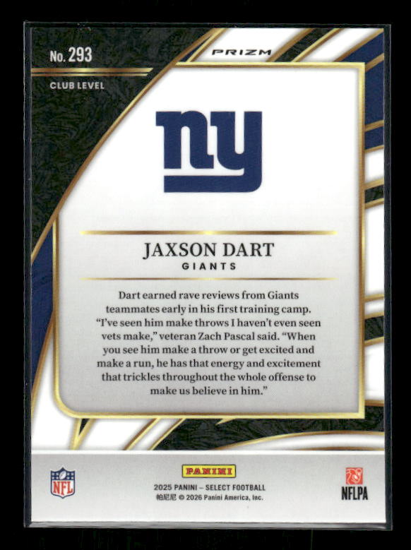 Jaxson Dart - 2025 Select Football - Club Level Pink Shock - Rookie