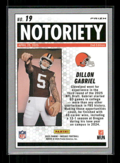 Dillon Gabriel - 2025 Mosaic Football - Green Mosaic Notoriety - Rookie