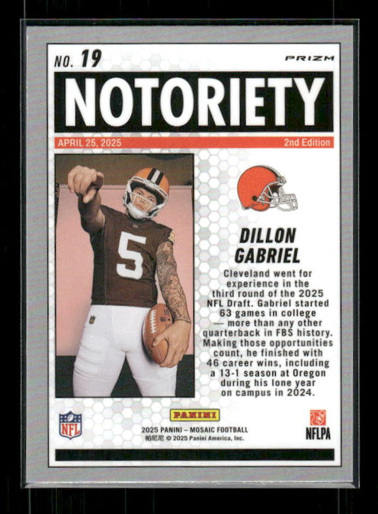 Dillon Gabriel - 2025 Mosaic Football - Green Mosaic Notoriety - Rookie