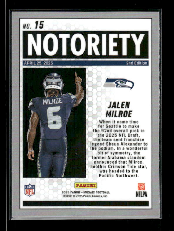 Jalen Milroe - 2025 Mosaic Football - Notoriety - Rookie