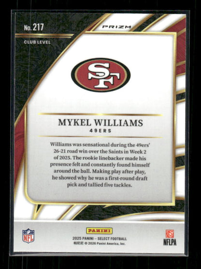 Mykel Williams - 2025 Select Football - Club Black & Red Shock - Rookie
