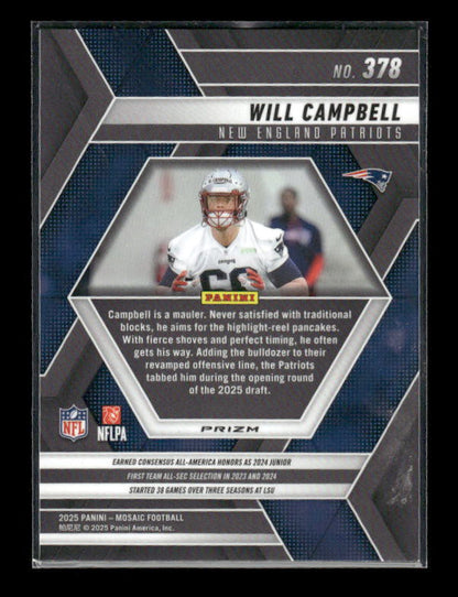 Will Campbell - 2025 Mosaic Football - Red White Stripe - Rookie