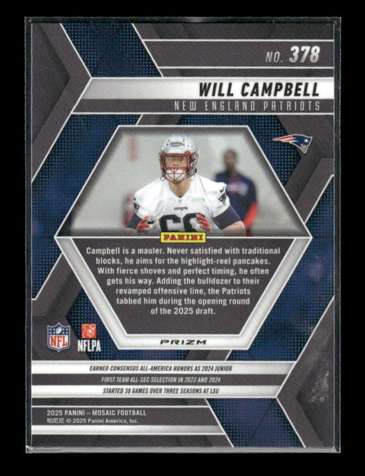 Will Campbell - 2025 Mosaic Football - Red White Stripe - Rookie
