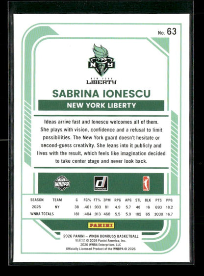 Sabrina Ionescu - 2026 Donruss WNBA - Holo
