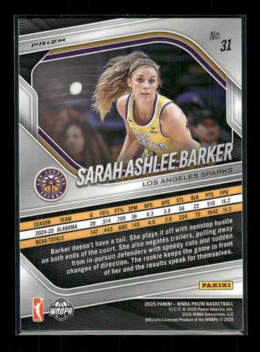 Sarah Ashlee Barker - 2025 Prizm WNBA - White Seismic - Rookie