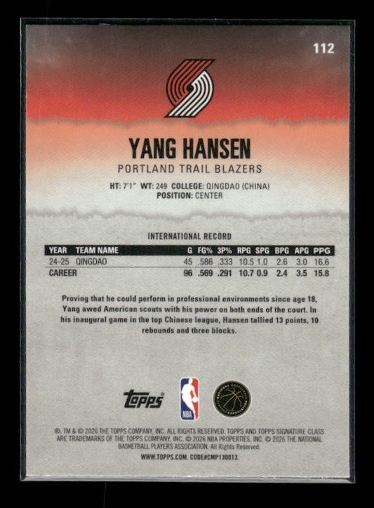 Yang Hansen - 2025/26 Topps Signature Class Basketball - Refractor - Rookie