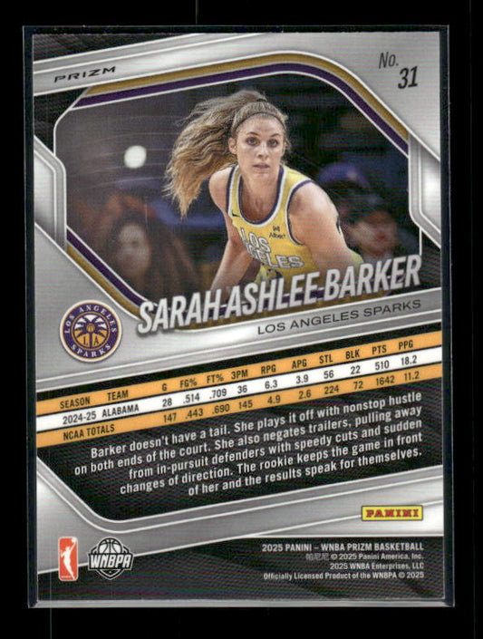 Sarah Ashlee Barker - 2025 Prizm WNBA - White Seismic - Rookie