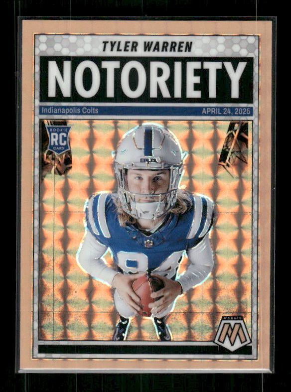 Tyler Warren - 2025 Mosaic Football - Orange Fluorescent Notoriety - Rookie