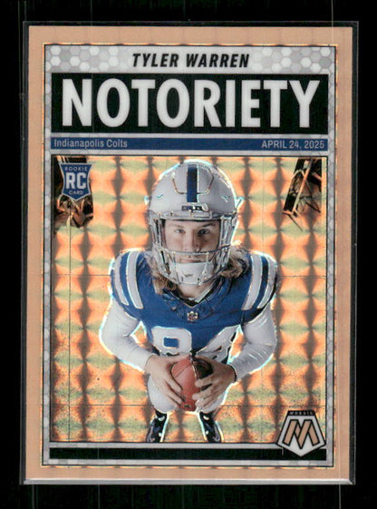 Tyler Warren - 2025 Mosaic Football - Orange Fluorescent Notoriety - Rookie