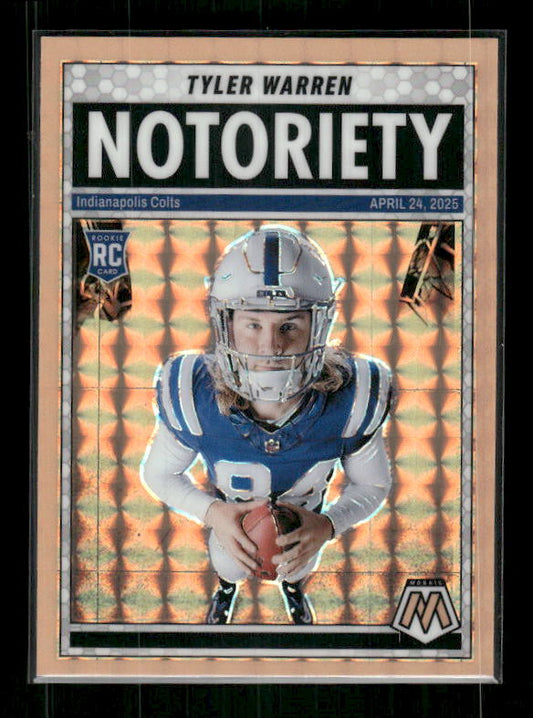 Tyler Warren - 2025 Mosaic Football - Orange Fluorescent Notoriety - Rookie