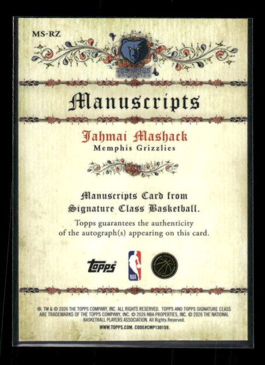 Jahmai Mashack - 2025/26 Topps Signature Class Basketball - Manuscripts Auto - Rookie