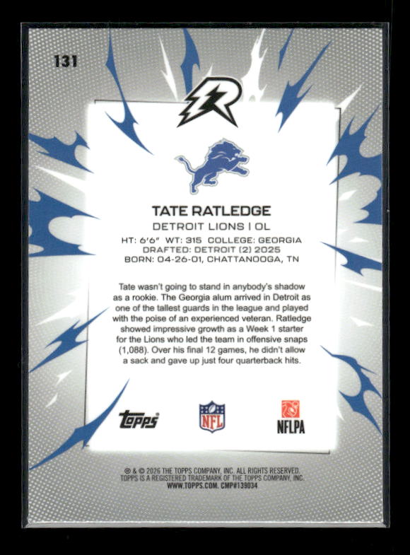 Tate Ratledge - 2025 Resurgence Football - Green Surge /175 - Rookie