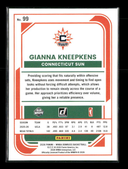 Gianna Kneepkens - 2026 Donruss WNBA - Green Shimmer - Rated Rookie