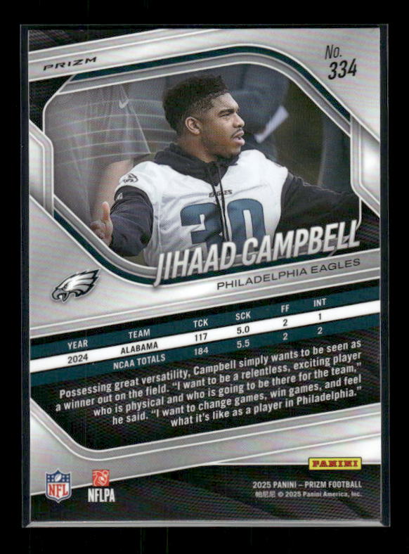 Jihaad Campbell - 2025 Prizm Football - White Disco - Rookie