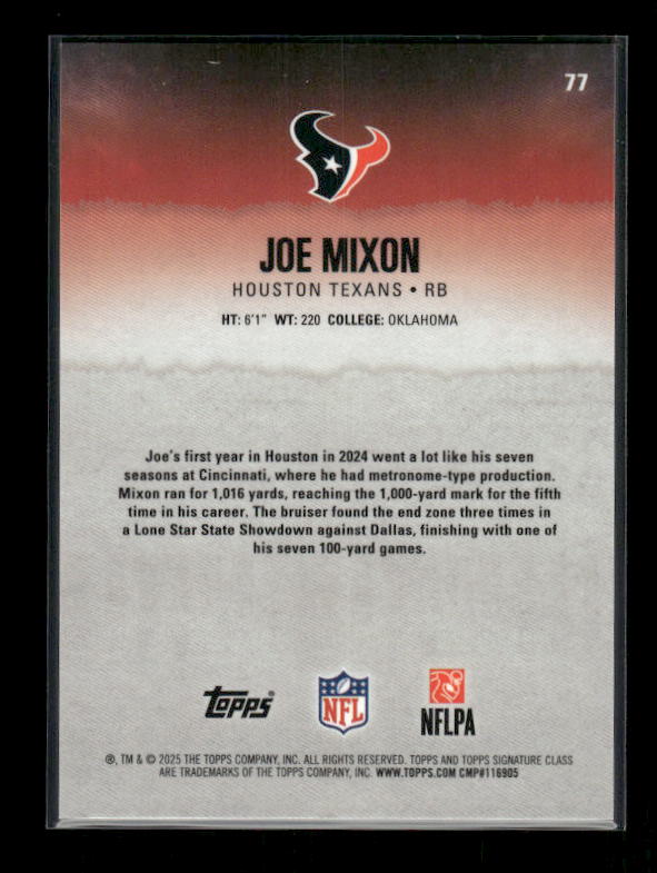 Joe Mixon - 2025 Signature Class Football - Teal /225