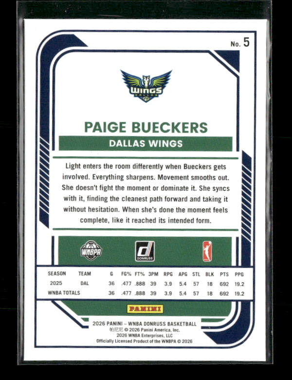 Paige Bueckers - 2026 Donruss WNBA - Holo