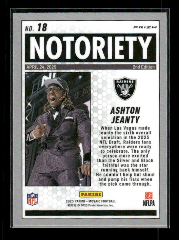 Ashton Jeanty - 2025 Mosaic Football - Green Mosaic Notoriety - Rookie