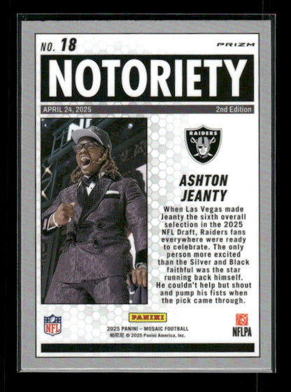 Ashton Jeanty - 2025 Mosaic Football - Green Mosaic Notoriety - Rookie