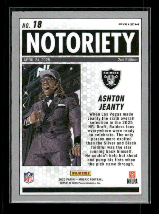 Ashton Jeanty - 2025 Mosaic Football - Green Mosaic Notoriety - Rookie