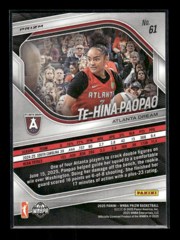 Te Hina Paopao - 2025 Prizm WNBA - Green Prizm - Rookie