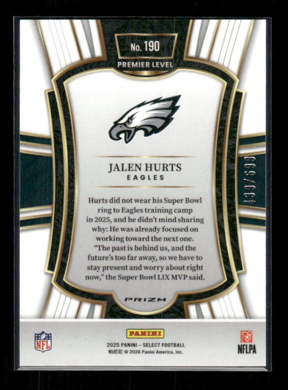 Jalen Hurts - 2025 Select Football - Purple Shock /699