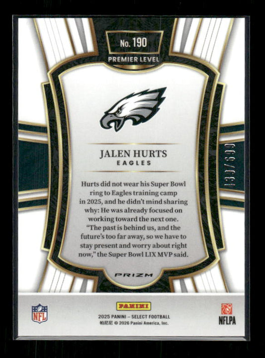 Jalen Hurts - 2025 Select Football - Purple Shock /699