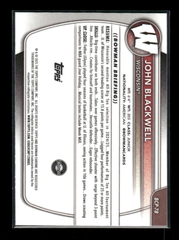 John Blackwell - 2025-26 Bowman Basketball - Reptilian - 1st Bowman