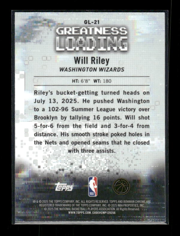 Will Riley - 2025-26 Bowman Basketball - Greatness Loading - Rookie