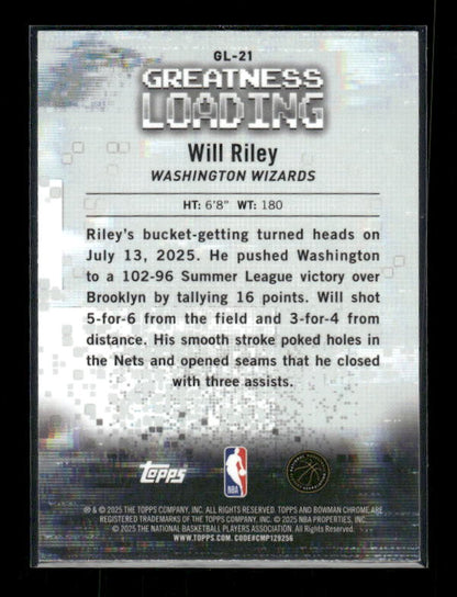 Will Riley - 2025-26 Bowman Basketball - Greatness Loading - Rookie