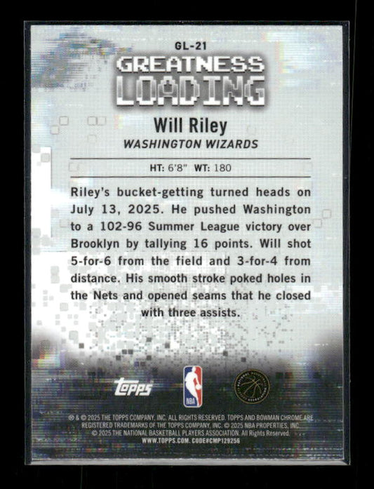 Will Riley - 2025-26 Bowman Basketball - Greatness Loading - Rookie