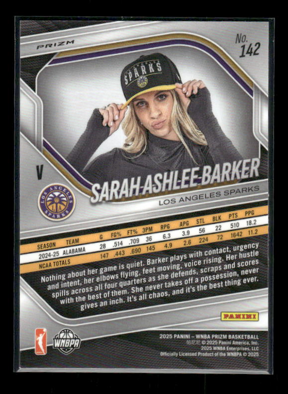 Sarah Ashlee Barker - 2025 Prizm WNBA - White Seismic - Rookie Variation