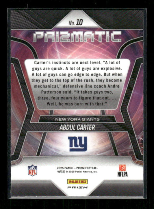 Abdul Carter - 2025 Prizm Football - Prizmatic Green Ice - Rookie