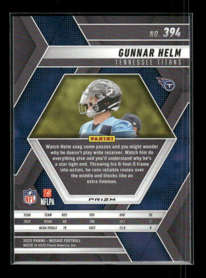 Gunnar Helm - 2025 Mosaic Football - Green Mosaic - Rookie