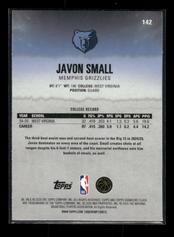 Javon Small - 2025/26 Topps Signature Class Basketball - Yellow Pandora - Rookie