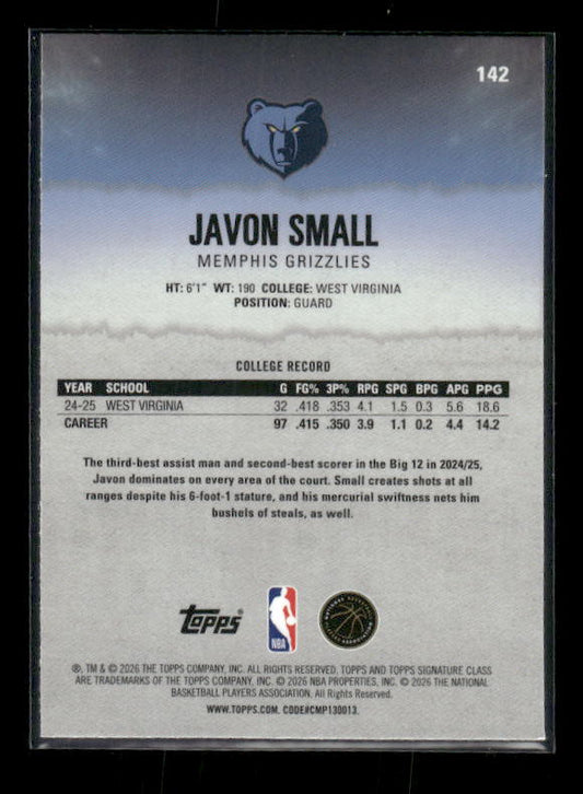 Javon Small - 2025/26 Topps Signature Class Basketball - Yellow Pandora - Rookie