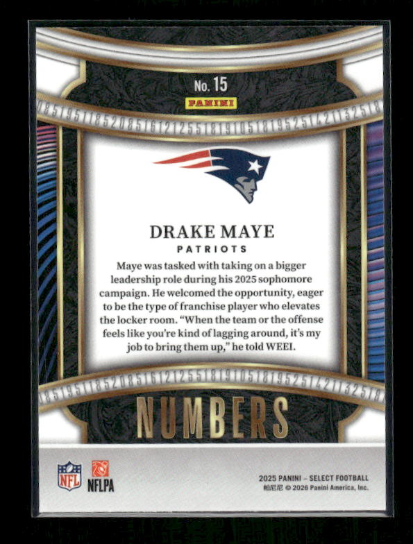 Drake Maye - 2025 Select Football - Numbers