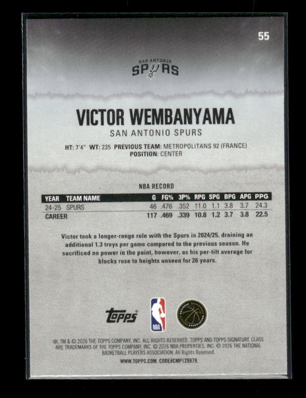 Victor Wembanyama - 2025/26 Topps Signature Class Basketball