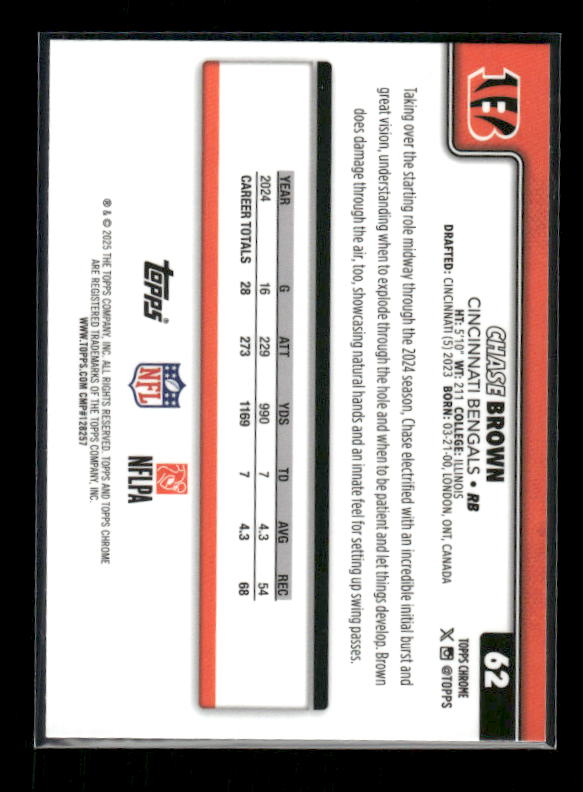 Chase Brown - 2025 Topps Chrome Football - Raywave Refractor