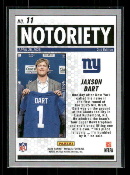 Jaxson Dart - 2025 Mosaic Football - Notoriety - Rookie