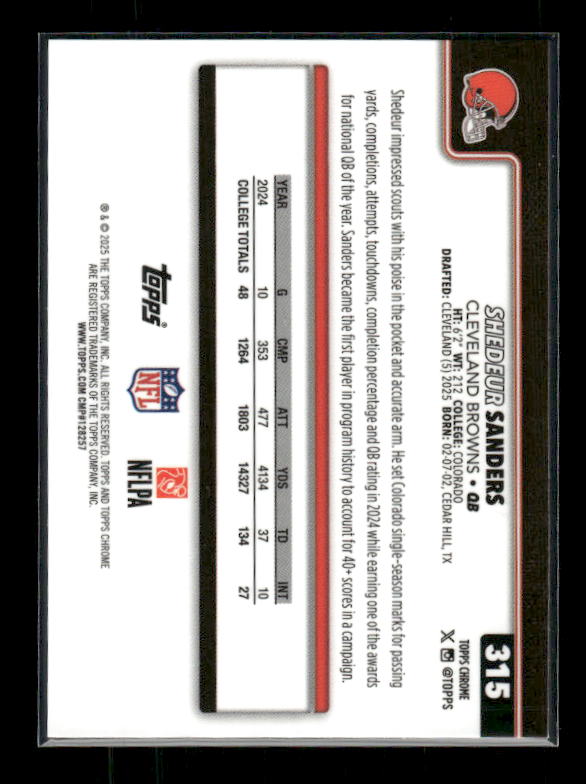 Shedeur Sanders - 2025 Topps Chrome Football - Rookie