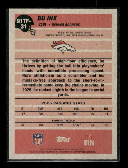 Bo Nix - 2026 Flagship Football - Pink 1991 Topps /1000