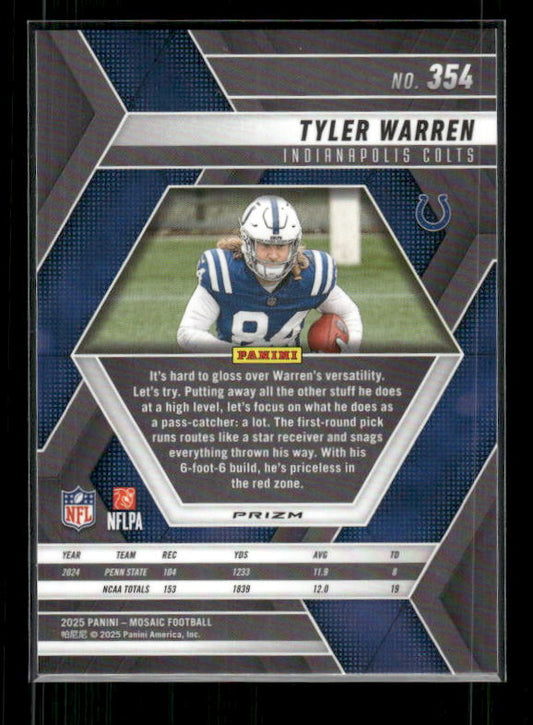 Tyler Warren - 2025 Mosaic Football - Red White Stripe - Rookie