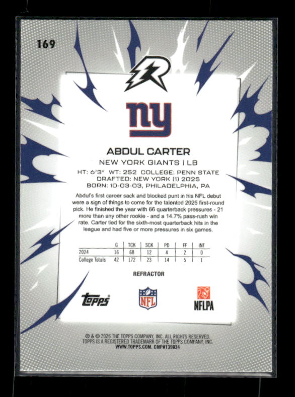 Abdul Carter - 2025 Resurgence Football - Refractor - Rookie