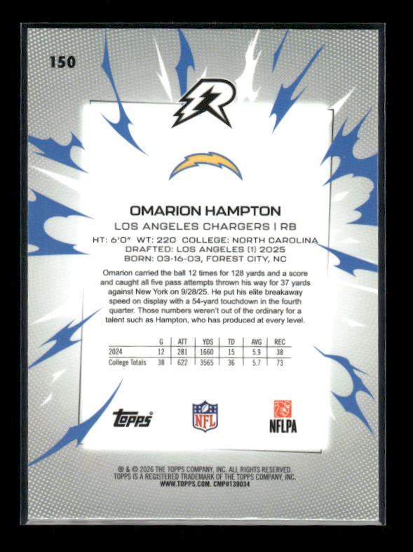 Omarion Hampton - 2025 Resurgence Football - Prism - Rookie